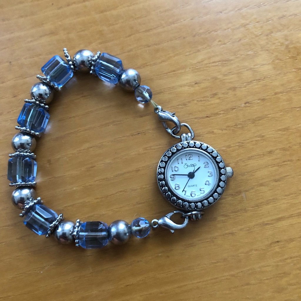 Elegant Silver And Blue Beaded Womens Watch 20$